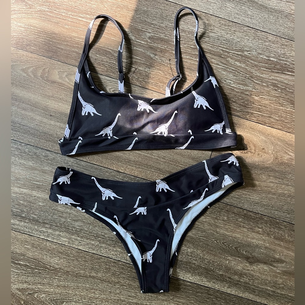 shein black and white dinosaur medium swimsuit for women